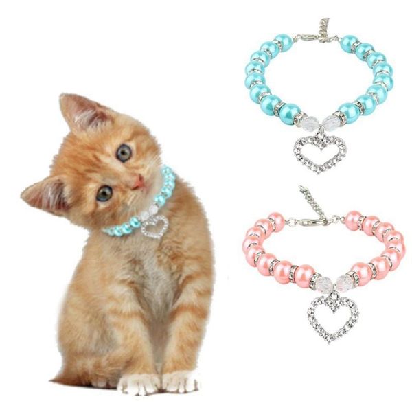 

dog collars & leashes pet pearl decorative collar puppy cat necklace love diamond adjustable dogs cats jewelry accessories