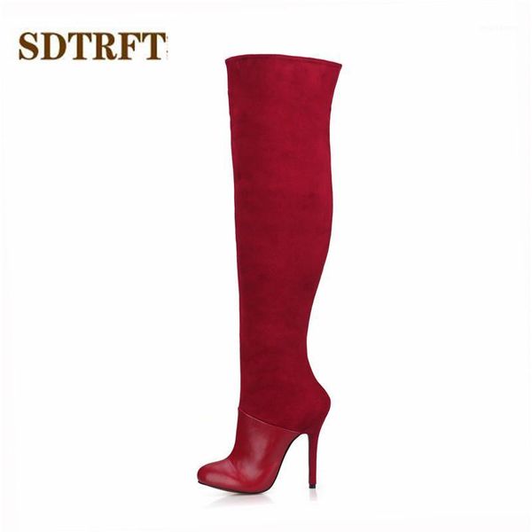 

boots sdtrft stilettos 12cm thin heels over-the-knee-high flock shoes woman crossdresser spring/autumn pumps plus:42 431, Black