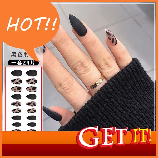

hand diy nail decorated stylist wear nail fake patch finished removable 1301 black leopard print, Red;gold