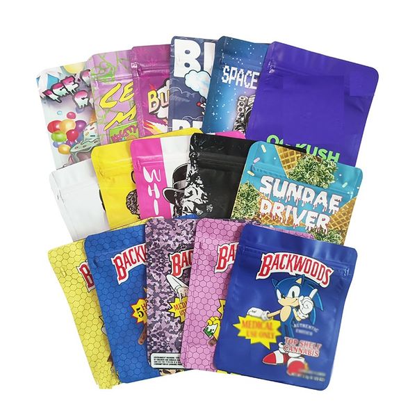 

custom printed mylar plastic packaging bag zipper snack edibles packing smell proof baggie for dry flower herb