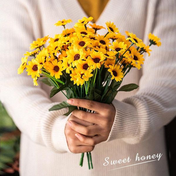 

13 heads simulation sunflower artificial flower single beam silky bouquet false flower for room/home decor wedding decoration