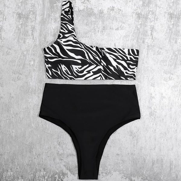 

women's swimwear zebra print one shoulder bikinis bikini 2021 arrival padded bra high waist swimsuit buckle women, White;black