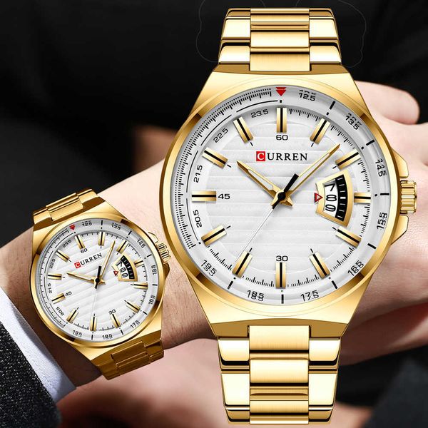 

luxury brand mens watches curren men full steel date waterproof sport army military quartz wrist watch clock reloj hombre 210527, Slivery;brown