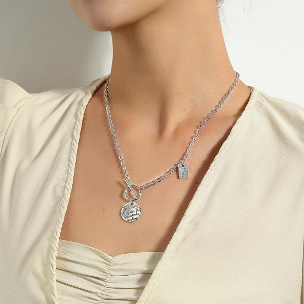 

pendant necklaces punk short ladies necklace geometric trend letter disc female personality ot buckle jewelry accessories, Silver