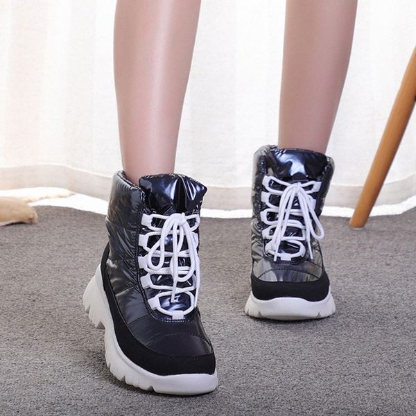 

waterproof womens snow boots keep warm lace up ankle boots for women non slip casual short tube women winter 2019 w1ws#, Black