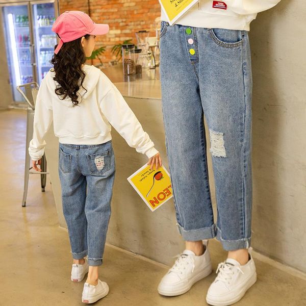 

jeans girls' spring 2021 children's loose long pants and autumn, Blue