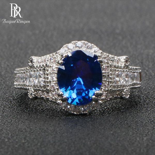 

cluster rings bague ringen charms oval sapphire ring for women silver 925 jewelry gemstones vintage design female anniversary gift wholesale, Golden;silver