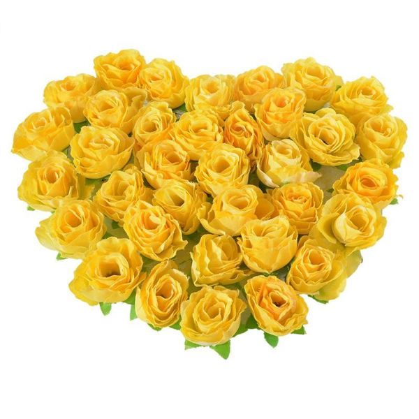 

decorative flowers & wreaths yellow fabric silk artificial rose flower heads for decoration pack of 50pcs