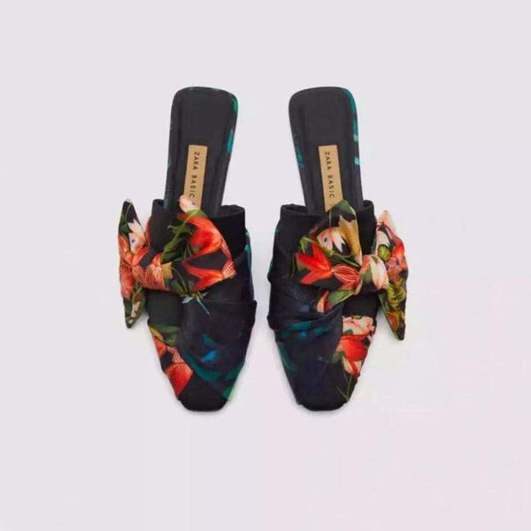 

women's shoes flower printing 2021 summer bow casual shoes, Black