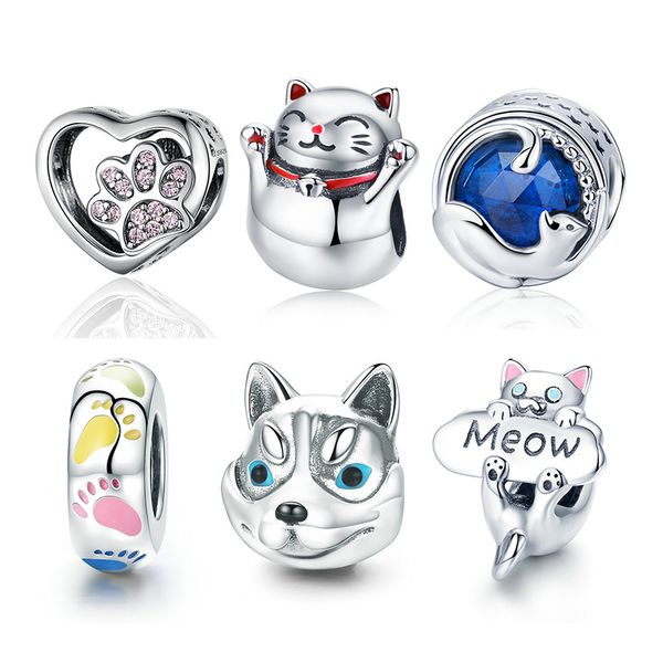 

pandach 925 sterling silver boy girl dog cat charm beads fit original 3mm bracelet & bangles diy jewelry making c708, Bronze;silver
