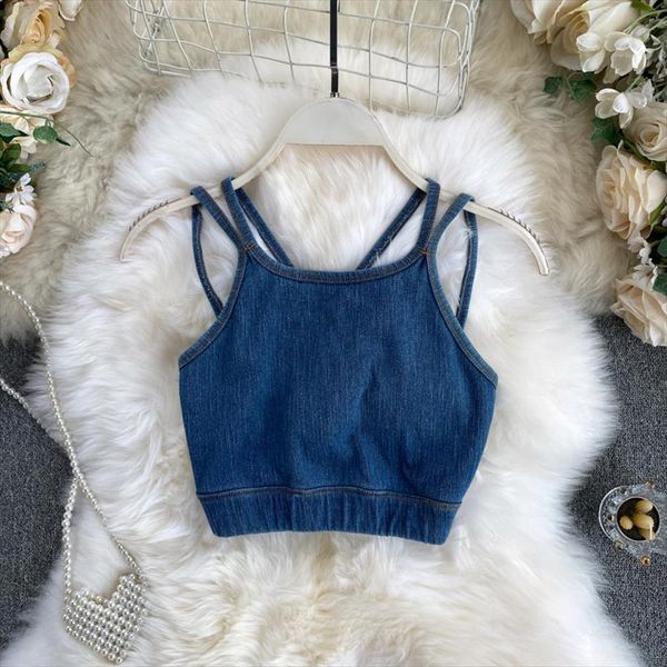 

denim crop backless womens cami jean muscle femme padded camisole, White