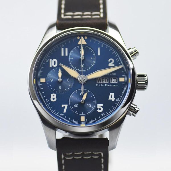 

wristwatches hruodland quartz men watch chronograph stainless steel sapphire convex 100m waterproof luminous watches for, Slivery;brown