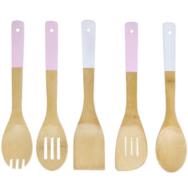 

flatware sets bamboo spatula set wooden colorful handle kitchen utensils