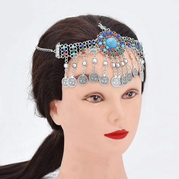 

hair clips & barrettes turkish belly dance headbands for women boho coin tassel acrylic beads head chain tribal festival party jewelr, Golden;silver