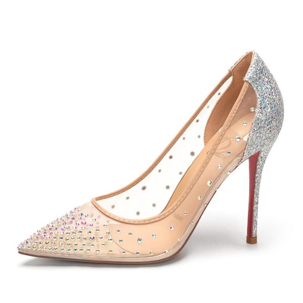 

dress shoes women summer with crystals ladies evening stilettos red bottom pumps rhienstones sandalsair mesh, Black