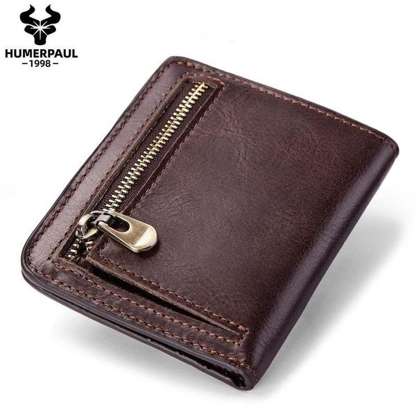 

genuine leather man wallet men's wallet short leather coin purse first layer, Red;black