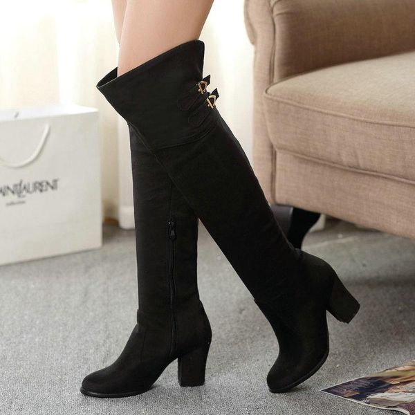 

boots 2021 winter women's shoes over the knee side zipper buckle european and american style square root ladies high, Black