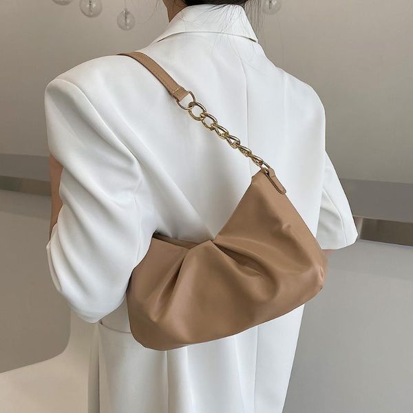 

evening bags vintage women pu solid color pleated shoulder underarm hobos handbags