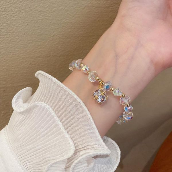 

beaded, strands luxury cubic zircon geometric pendant clear crystal beaded strand bracelets for women ladies fashion jewelry accessories ybr, Black
