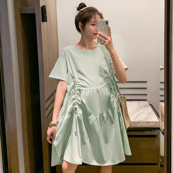 

maternity dresses 14628# clothes summer short sleeves easy matching loose stylish a line dress pregnant women mom, White