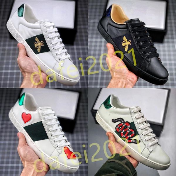 

mens italy bee walking casual shoes women flat leather shoe tiger green red stripes embroidered couples trainers des chaussures a10, Black