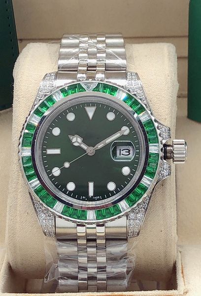 

40mm wristwatches stainless steel automatic mechanical waterproof table date green rainbow ring fashion men and women sports watches, Slivery;brown