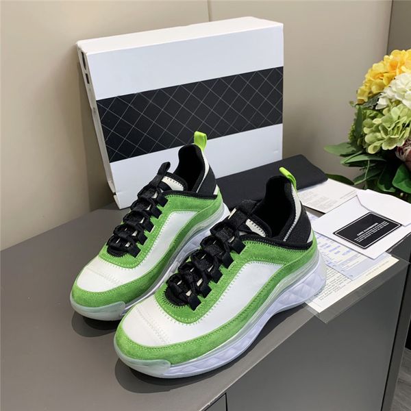 

2021 shoes splicing white calfskin suede gray air casual shoes men women round toe trainer suede platform vintage leather sneakers 35-45, Black