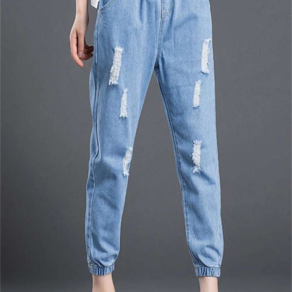 

legged spring and autumn cropped trousers version style elastic waist small foot pants, Blue