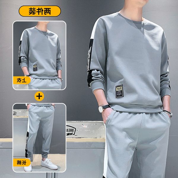 

men's 2021 spring and autumn leisure ims pullover round ne long sve t-shirt sweater suit men, Black