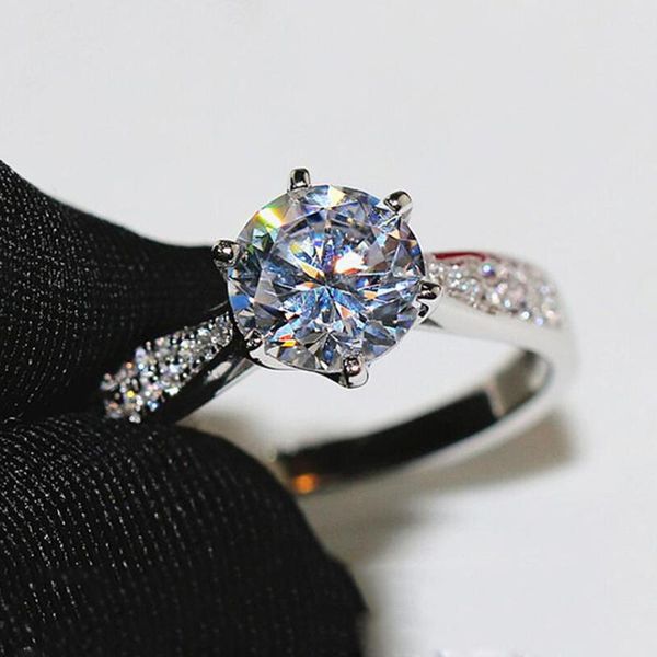 

wedding rings classic cubic zirconia promise for women bride jewelry trendy silver color round zironia open, Slivery;golden
