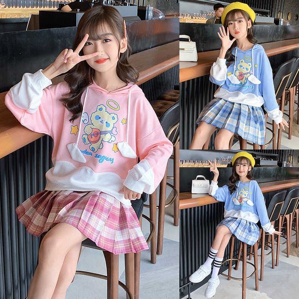 

children clothing 2021 spring autumn girls clothes set long sleeve shirts + skirt suits baby kids clothes 6 7 8 9 10 year y0909, White