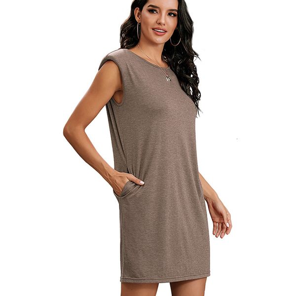 

2021 spring summer new o-neck women mini sleeveless casual harajuku pockets es for woman fashion clothing 689e, Black;gray