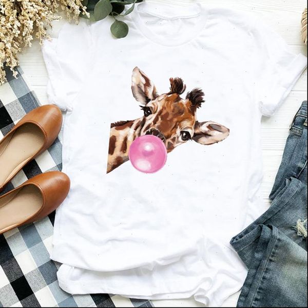 

women lady cartoon giraffe cute streetwear fashion style 90s trend t tee womens tshirt female shirt clothes graphic t shirt, White