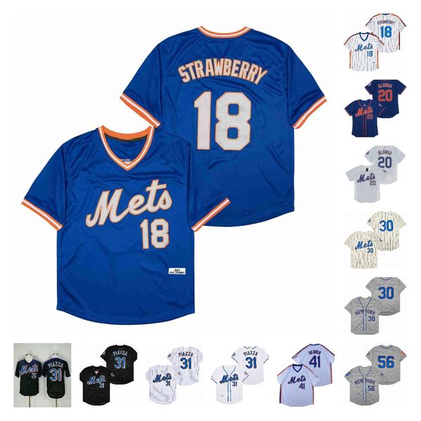 

18 darryl strawberry jersey 20 pete alonso vintage 1965 1969 1983 1986 2000 2001 baseball home away blue white grey black cream blue pullove, Blue;black