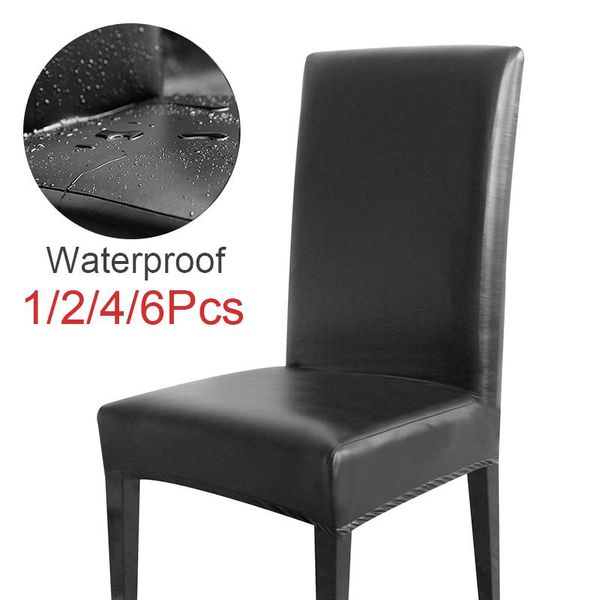 

chair covers 12/4/6pcs waterproof cover pu leather fabric big elastic seat stretch case for home banquet