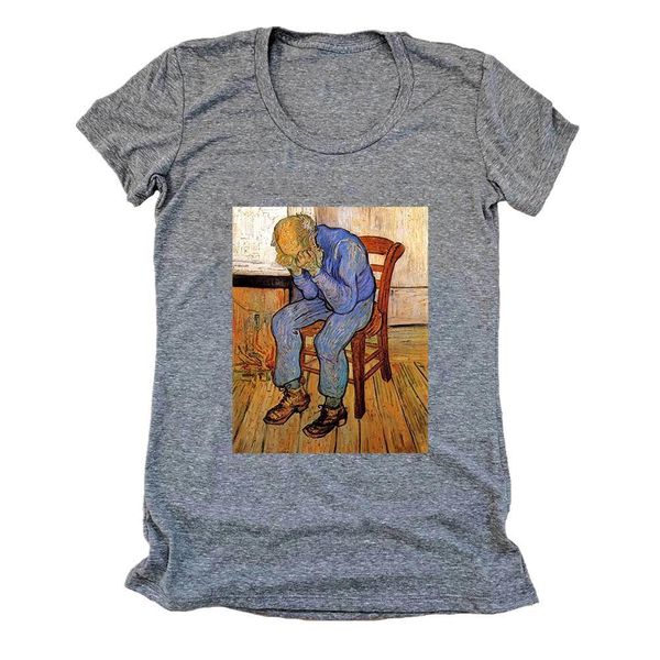 

beautiful comfortable t-shirt fashion new t shirt women funny style van gogh tilts its head graphic classic paintings t shirt, White