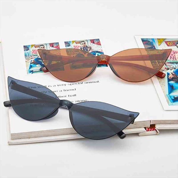 

vintage black cat eye sunglasses women one-piece rimless design sunglasses female thin pc lens mirror oculos de sol feminino nbsp, White;black
