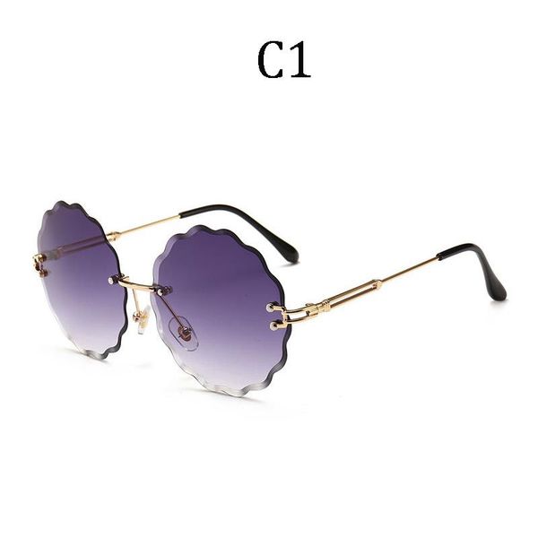 

sunglasses design women flower round rimless feminine gafas small frame oculos uv400 gradient ocean lens, White;black