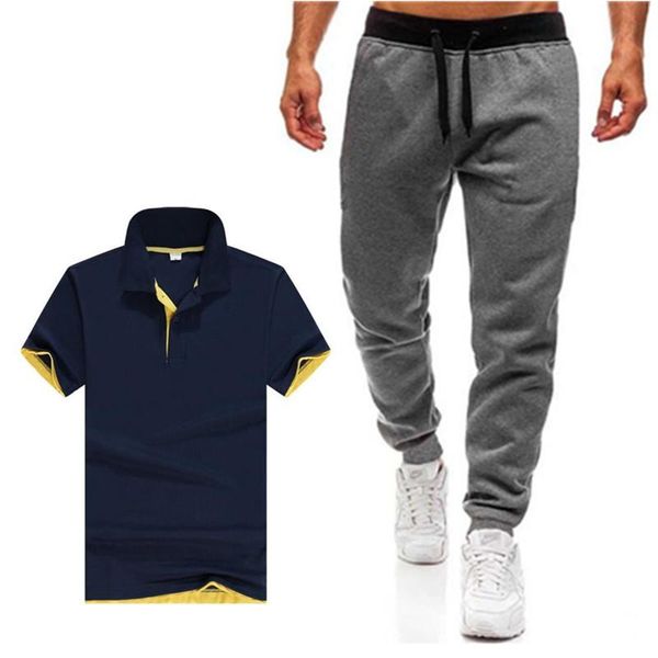 

men's tracksuits 2021 cotton t-shirt + sports pants set summer running suit, Gray