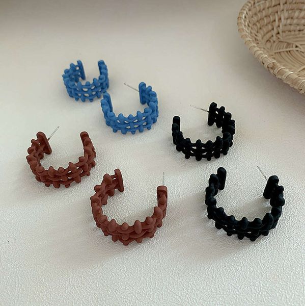 

hbp fashion korean minority geometric round matte spray painted popular c-ring simple atmosphere earrings for women, Silver