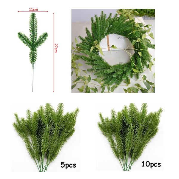 

5/10pcs artificial plants pine branches for christmas tree wreath decor diy wedding pgraphy props