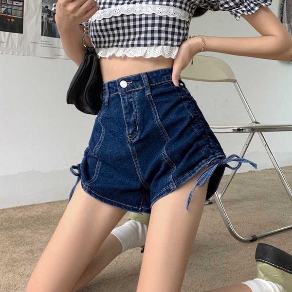 

high girl waist denim super shorts women's summer thin 2021 design feeling small loose wide leg pants, Blue
