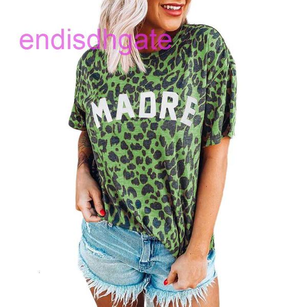

factoryp77jnew summer 2020 spring women's madre / leopard print round neck short sleeve t-shirt, Black;brown
