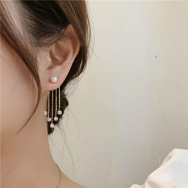 

dangle & chandelier 2021 arrival trendy korean temperament exquisite pearl zircon tassel earrings for women fashion crystal jewelry, Silver