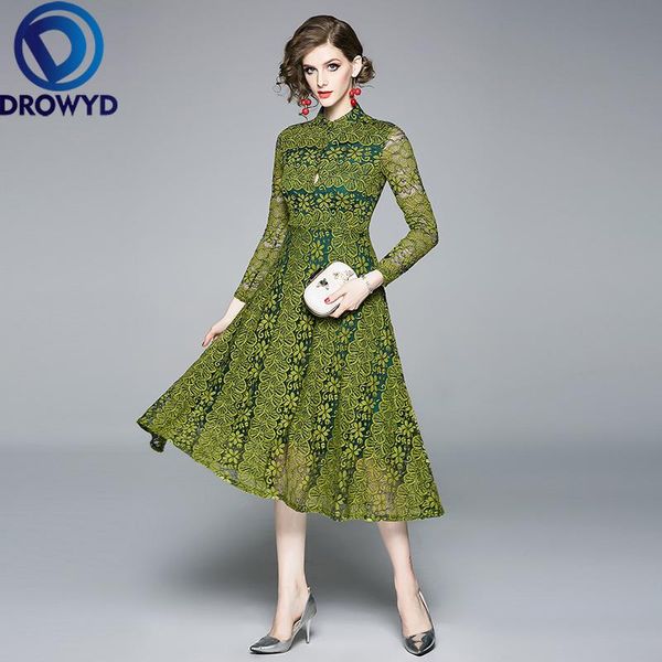 

casual dresses drowyd fashion floral lace boho party midi dress women's 2021 winter long-sleeved elegant club vestidos, Black;gray