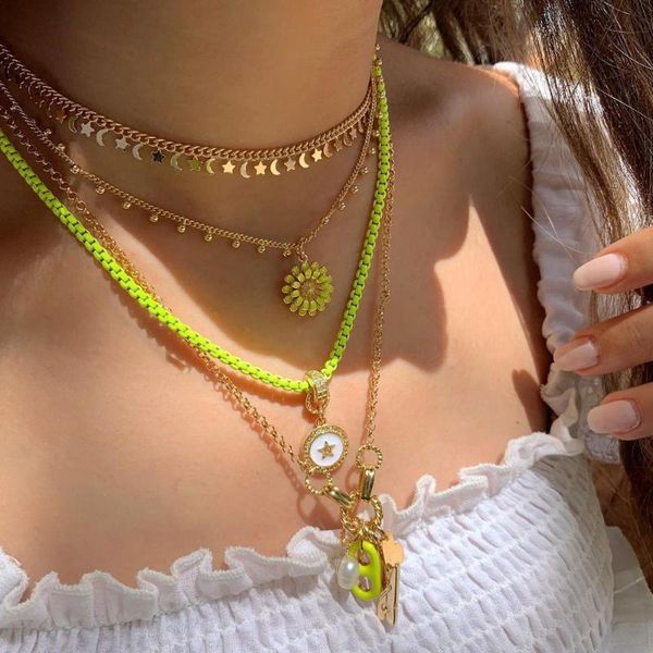 

pendant necklaces kkbead star moon charm choker necklace for women neon ename chain daisy 2021 fashion collar jewelry gift, Silver