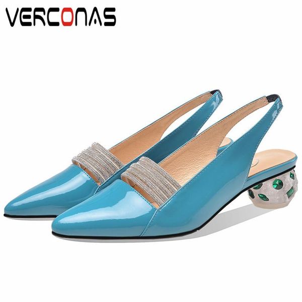 

dress shoes verconas women rhinestones mules summer slippers round heel office pumps pointed toe high heeled crystal sandals woman, Black
