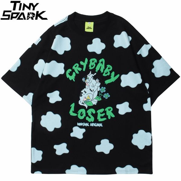 

hip hop streetwear tshirt men animal mushroom flower letter print t shirt harajuku cotton summer short sleeve t-shirt black 210721, White;black