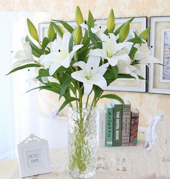 

lily three heads charming plastic lily 29 inch artificial flower home wedding party decor silk floral decoration bouquet
