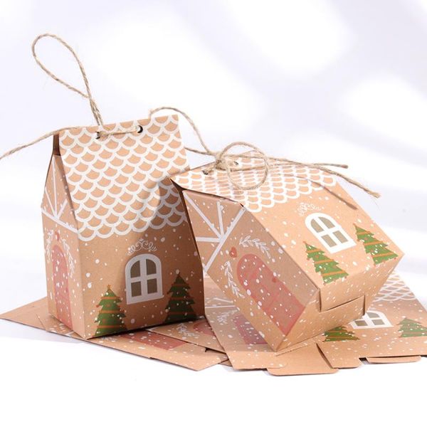 

gift wrap 10pcs kraft paper house shape with ropes candy bags cookie packaging boxes christmas tree pendant party decor
